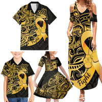 Polynesia Bone Cancer Awareness Family Matching Summer Maxi Dress and Hawaiian Shirt Fight Warriors LT14 - Polynesian Pride
