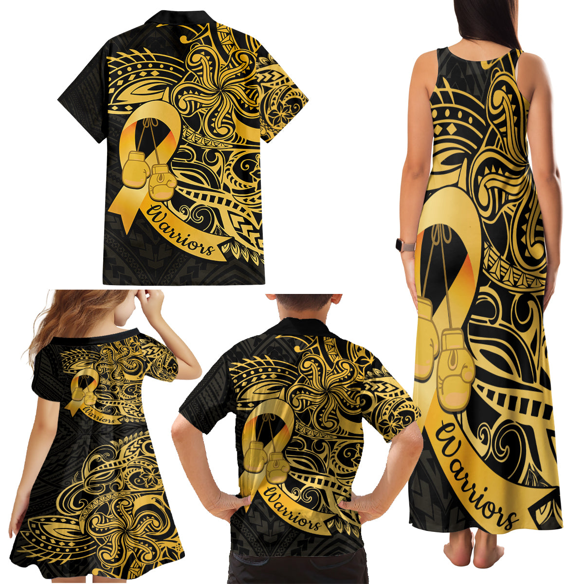 Polynesia Bone Cancer Awareness Family Matching Tank Maxi Dress and Hawaiian Shirt Fight Warriors LT14 - Polynesian Pride