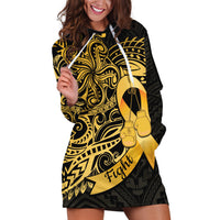 Polynesia Bone Cancer Awareness Hoodie Dress Fight Warriors LT14 Black - Polynesian Pride