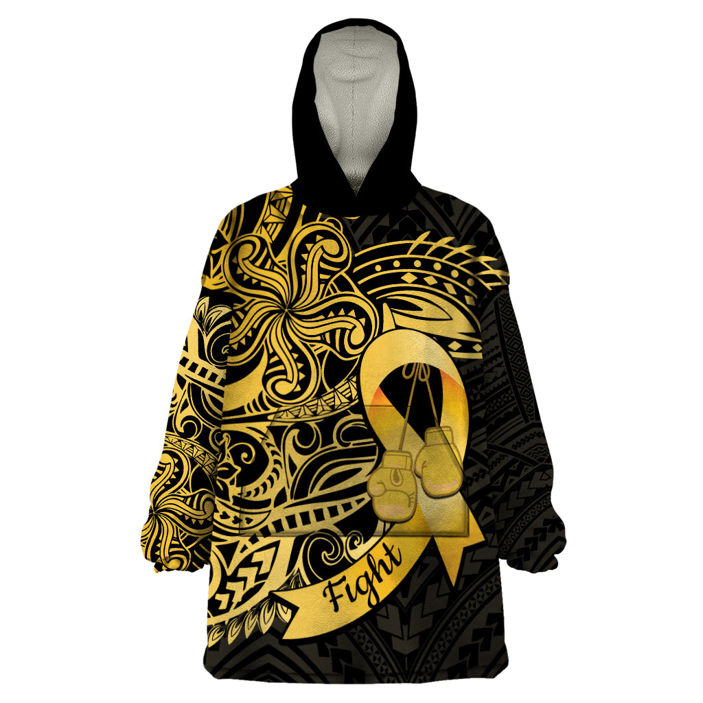 Polynesia Bone Cancer Awareness Wearable Blanket Hoodie Fight Warriors LT14 One Size Black - Polynesian Pride