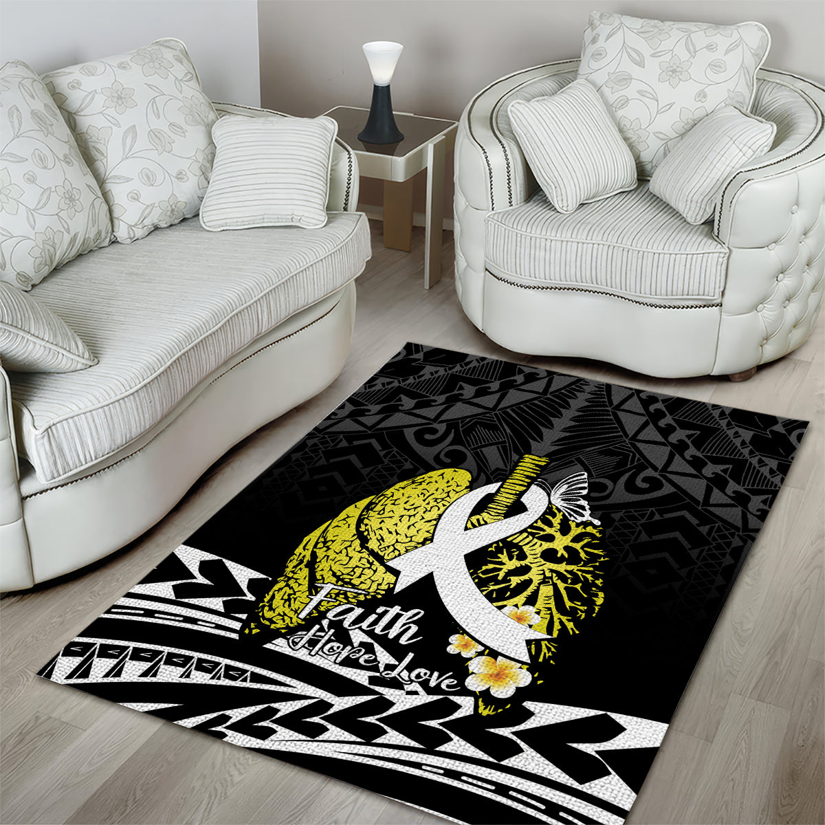 Polynesia World Lung Cancer Day Area Rug Faith Hope Love