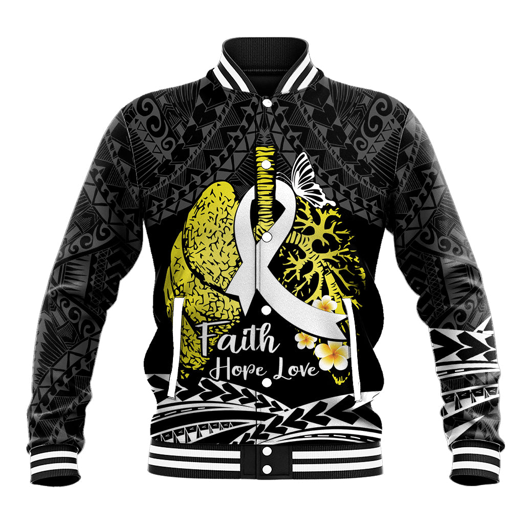 Personalised Polynesia World Lung Cancer Day Baseball Jacket Faith Hope Love LT14 Unisex Black - Polynesian Pride