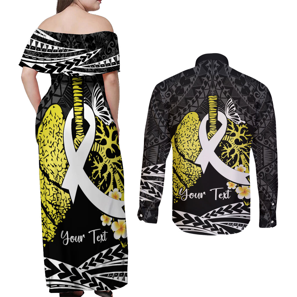 Personalised Polynesia World Lung Cancer Day Couples Matching Off Shoulder Maxi Dress and Long Sleeve Button Shirt Faith Hope Love LT14 - Polynesian Pride