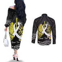 Personalised Polynesia World Lung Cancer Day Couples Matching Off The Shoulder Long Sleeve Dress and Long Sleeve Button Shirt Faith Hope Love LT14 - Polynesian Pride