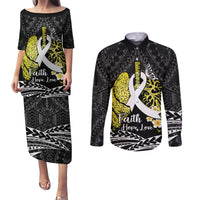 Personalised Polynesia World Lung Cancer Day Couples Matching Puletasi and Long Sleeve Button Shirt Faith Hope Love
