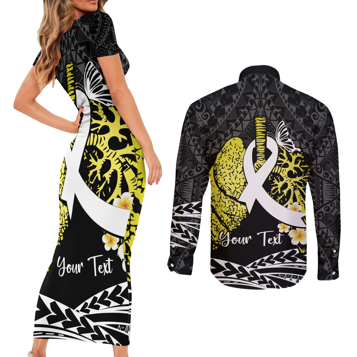 Personalised Polynesia World Lung Cancer Day Couples Matching Short Sleeve Bodycon Dress and Long Sleeve Button Shirt Faith Hope Love LT14 - Polynesian Pride