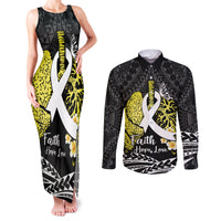 Personalised Polynesia World Lung Cancer Day Couples Matching Tank Maxi Dress and Long Sleeve Button Shirt Faith Hope Love LT14 Black - Polynesian Pride