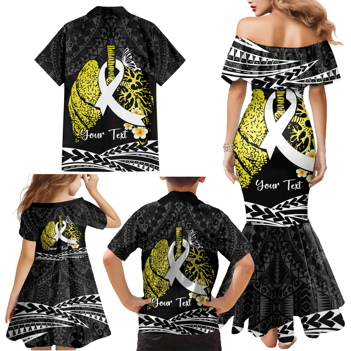 Personalised Polynesia World Lung Cancer Day Family Matching Mermaid Dress and Hawaiian Shirt Faith Hope Love LT14 - Polynesian Pride
