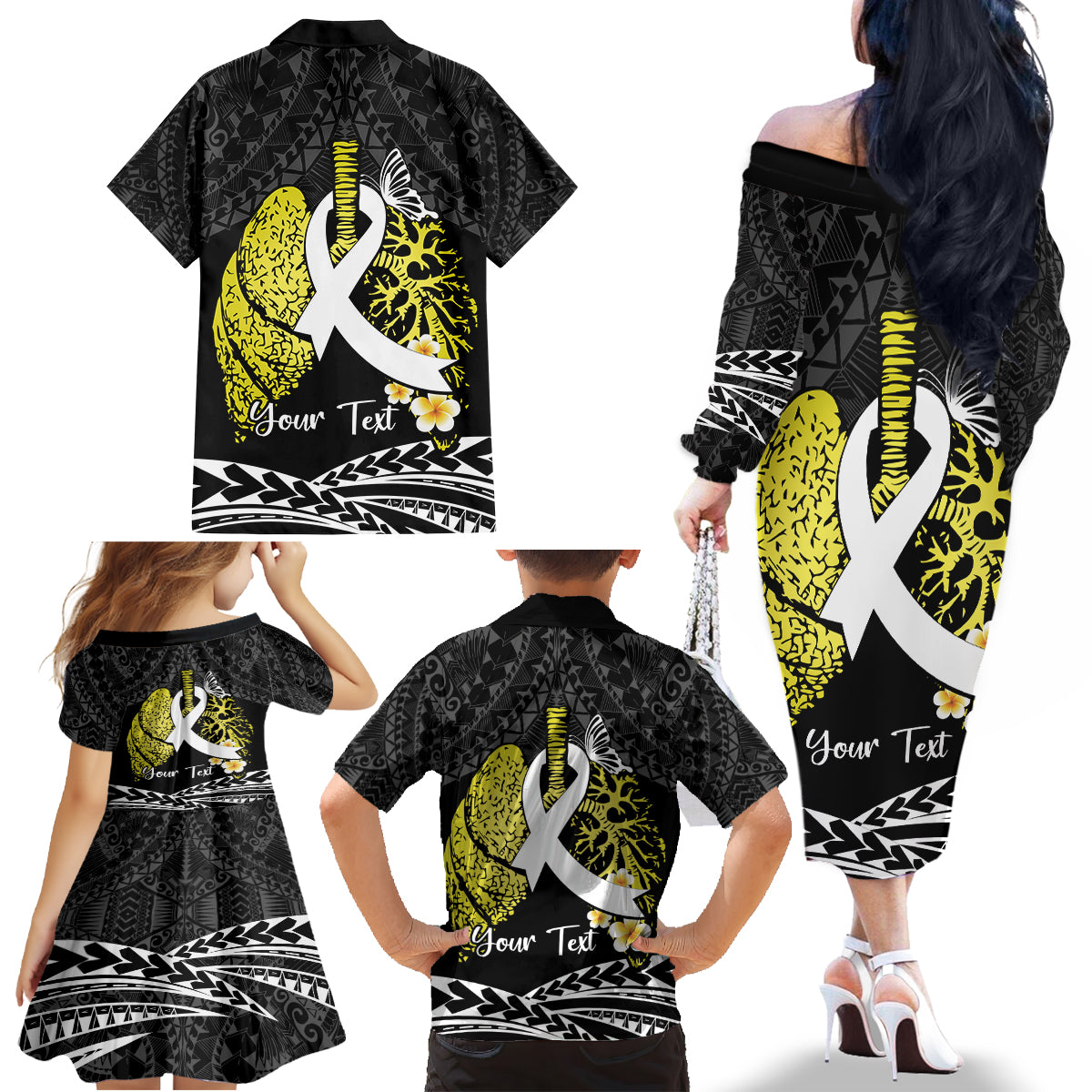 Personalised Polynesia World Lung Cancer Day Family Matching Off The Shoulder Long Sleeve Dress and Hawaiian Shirt Faith Hope Love LT14 - Polynesian Pride