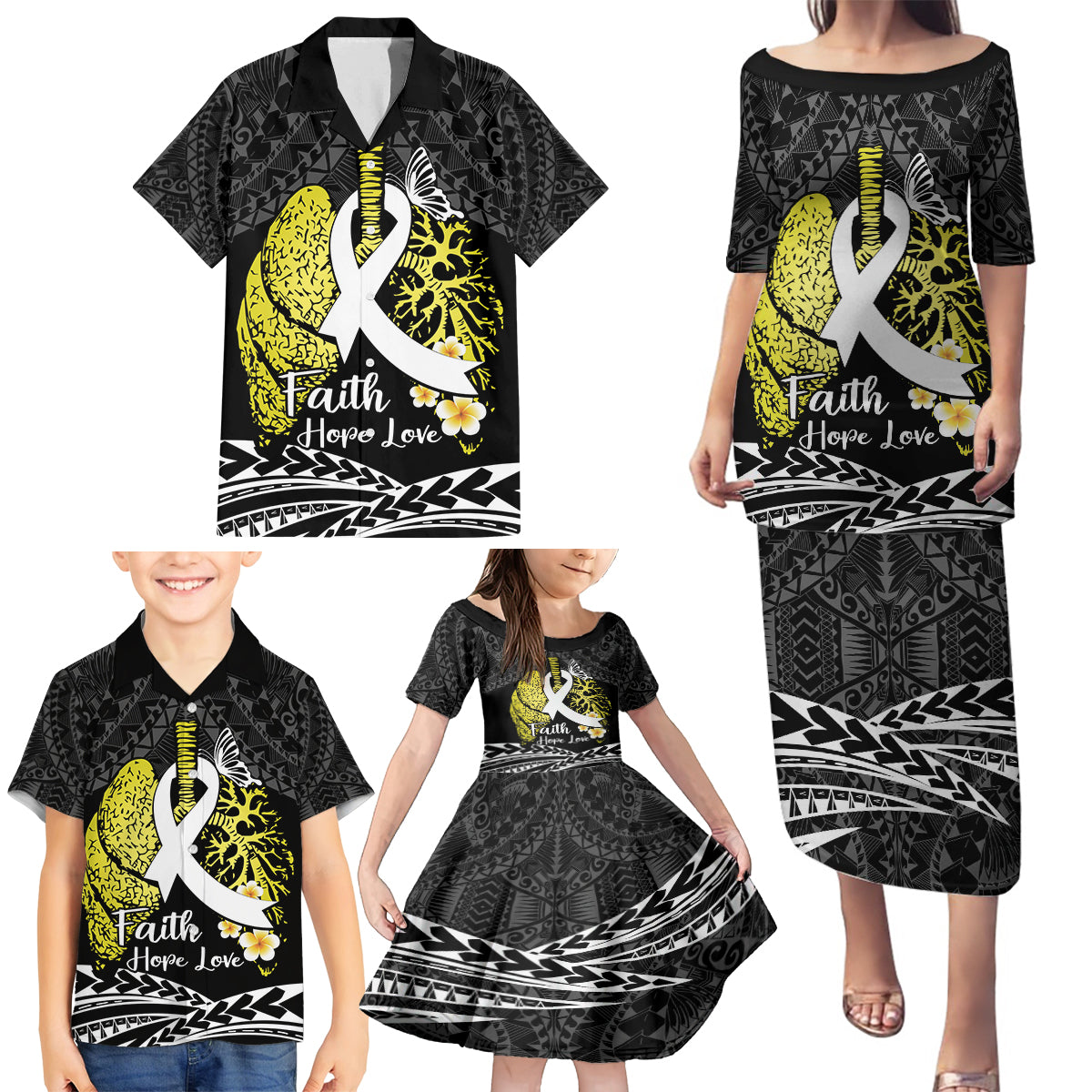 Personalised Polynesia World Lung Cancer Day Family Matching Puletasi and Hawaiian Shirt Faith Hope Love LT14 - Polynesian Pride