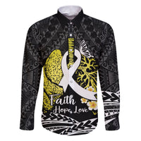 Personalised Polynesia World Lung Cancer Day Family Matching Puletasi and Hawaiian Shirt Faith Hope Love LT14 Dad's Shirt - Long Sleeve Black - Polynesian Pride