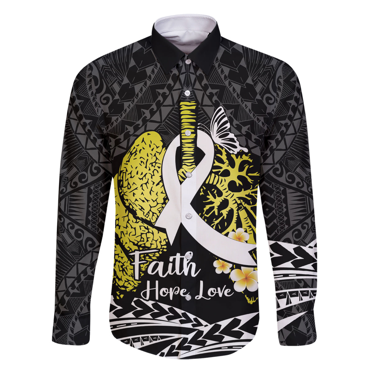 Personalised Polynesia World Lung Cancer Day Family Matching Summer Maxi Dress and Hawaiian Shirt Faith Hope Love LT14 Dad's Shirt - Long Sleeve Black - Polynesian Pride