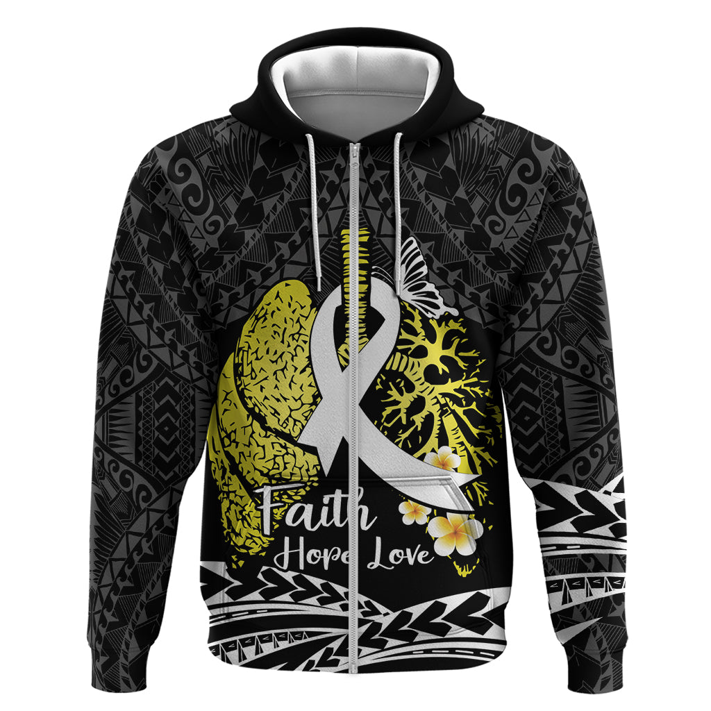 Personalised Polynesia World Lung Cancer Day Hoodie Faith Hope Love LT14 Zip Hoodie Black - Polynesian Pride