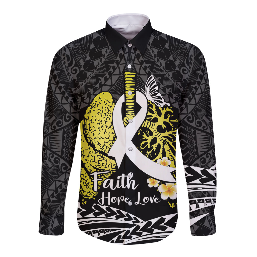 Personalised Polynesia World Lung Cancer Day Long Sleeve Button Shirt Faith Hope Love LT14 Unisex Black - Polynesian Pride
