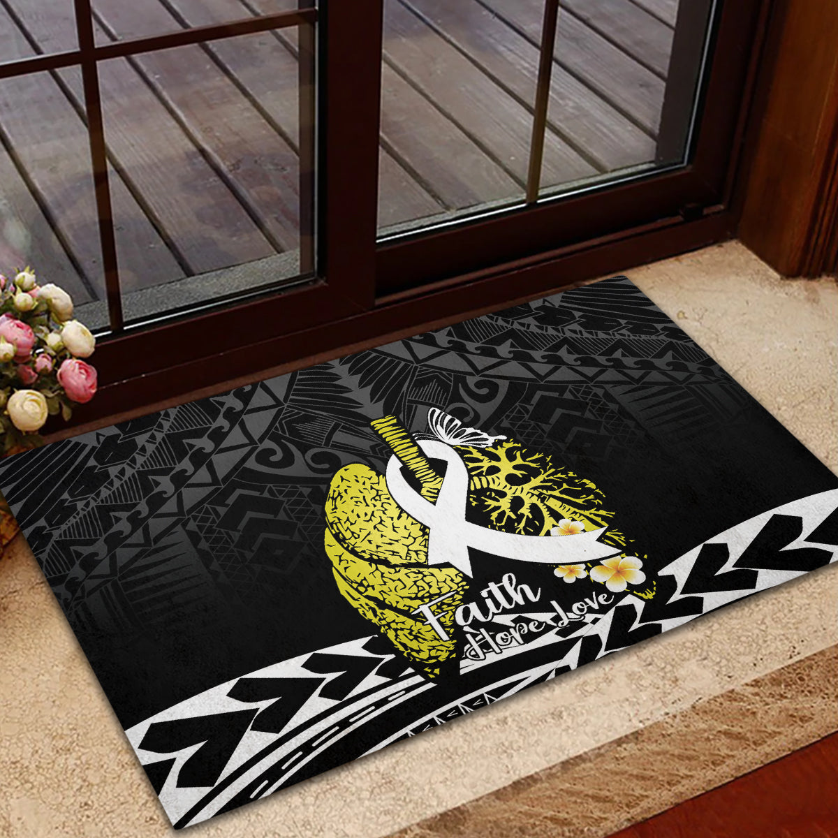 Polynesia World Lung Cancer Day Rubber Doormat Faith Hope Love