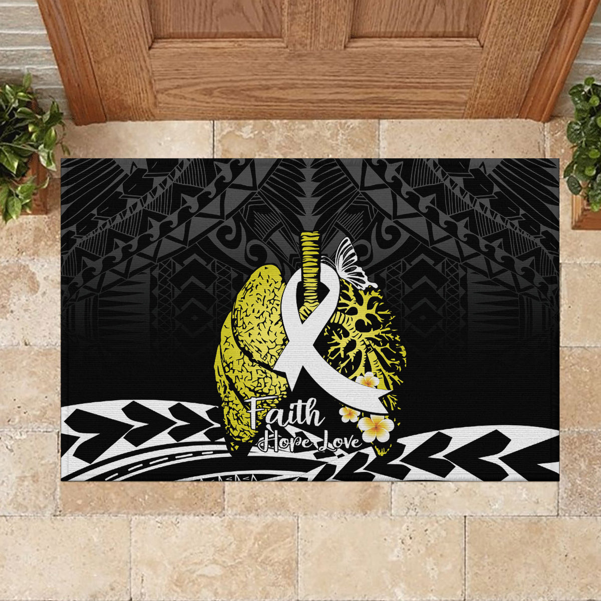 Polynesia World Lung Cancer Day Rubber Doormat Faith Hope Love