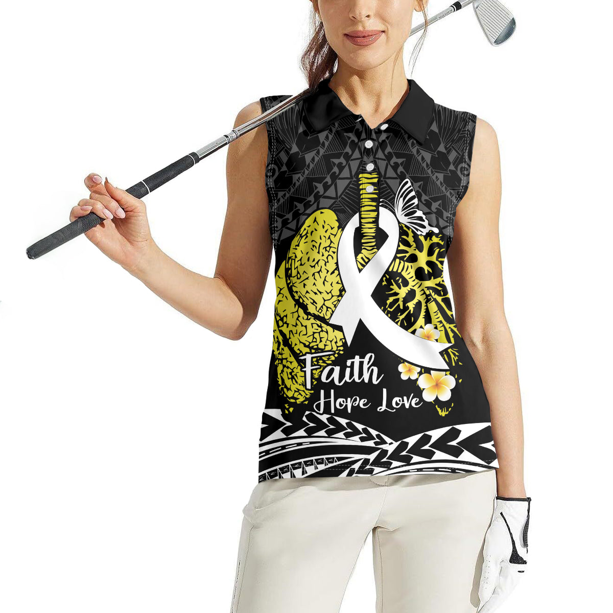 Personalised Polynesia World Lung Cancer Day Women Sleeveless Polo Shirt Faith Hope Love LT14 - Polynesian Pride
