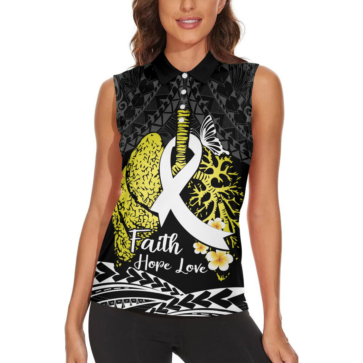 Personalised Polynesia World Lung Cancer Day Women Sleeveless Polo Shirt Faith Hope Love LT14 - Polynesian Pride