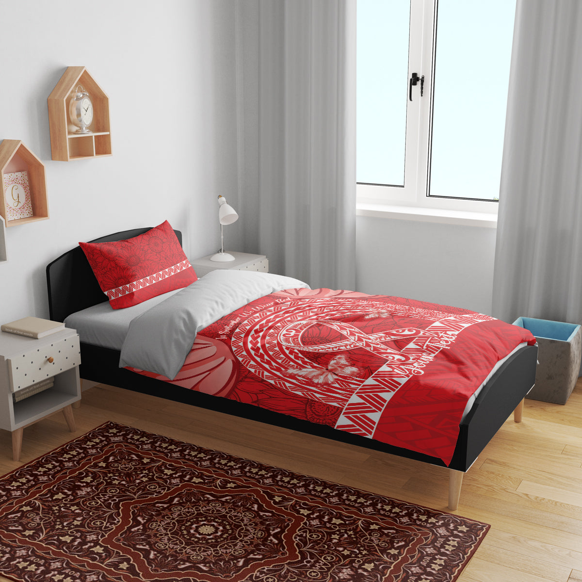 Personalised In September We Wear Red Bedding Set Polynesia Blood Cancer Awareness