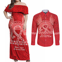 Personalised In September We Wear Red Couples Matching Off Shoulder Maxi Dress and Long Sleeve Button Shirt Polynesia Blood Cancer Awareness LT14 Red - Polynesian Pride