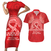 Personalised In September We Wear Red Couples Matching Short Sleeve Bodycon Dress and Hawaiian Shirt Polynesia Blood Cancer Awareness LT14 Red - Polynesian Pride