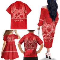 Personalised In September We Wear Red Family Matching Off The Shoulder Long Sleeve Dress and Hawaiian Shirt Polynesia Blood Cancer Awareness LT14 - Polynesian Pride