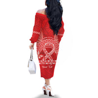 Personalised In September We Wear Red Family Matching Off The Shoulder Long Sleeve Dress and Hawaiian Shirt Polynesia Blood Cancer Awareness LT14 - Polynesian Pride