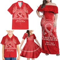Personalised In September We Wear Red Family Matching Off Shoulder Maxi Dress and Hawaiian Shirt Polynesia Blood Cancer Awareness LT14 - Polynesian Pride