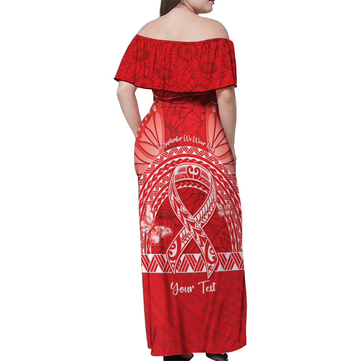 Personalised In September We Wear Red Family Matching Off Shoulder Maxi Dress and Hawaiian Shirt Polynesia Blood Cancer Awareness LT14 - Polynesian Pride