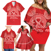 Personalised In September We Wear Red Family Matching Off Shoulder Short Dress and Hawaiian Shirt Polynesia Blood Cancer Awareness LT14 - Polynesian Pride