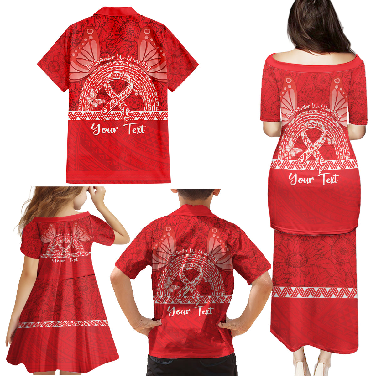 Personalised In September We Wear Red Family Matching Puletasi and Hawaiian Shirt Polynesia Blood Cancer Awareness LT14 - Polynesian Pride
