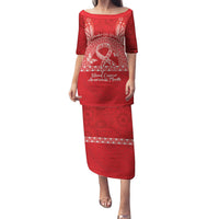 Personalised In September We Wear Red Family Matching Puletasi and Hawaiian Shirt Polynesia Blood Cancer Awareness LT14 Mom's Dress Red - Polynesian Pride