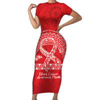 Personalised In September We Wear Red Family Matching Short Sleeve Bodycon Dress and Hawaiian Shirt Polynesia Blood Cancer Awareness LT14 Mom's Dress Red - Polynesian Pride