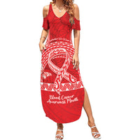Personalised In September We Wear Red Family Matching Summer Maxi Dress and Hawaiian Shirt Polynesia Blood Cancer Awareness LT14 Mom's Dress Red - Polynesian Pride