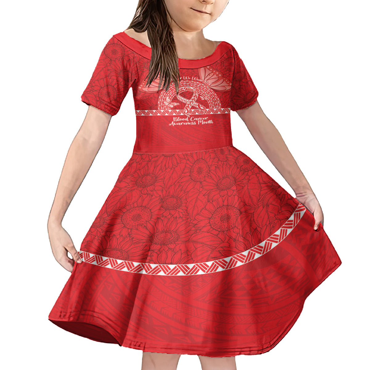 Personalised In September We Wear Red Family Matching Tank Maxi Dress and Hawaiian Shirt Polynesia Blood Cancer Awareness LT14 Daughter's Dress Red - Polynesian Pride