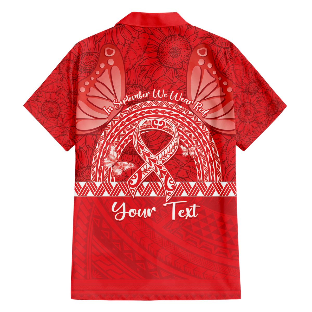 Personalised In September We Wear Red Hawaiian Shirt Polynesia Blood Cancer Awareness