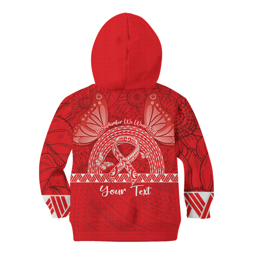 Personalised In September We Wear Red Kid Hoodie Polynesia Blood Cancer Awareness