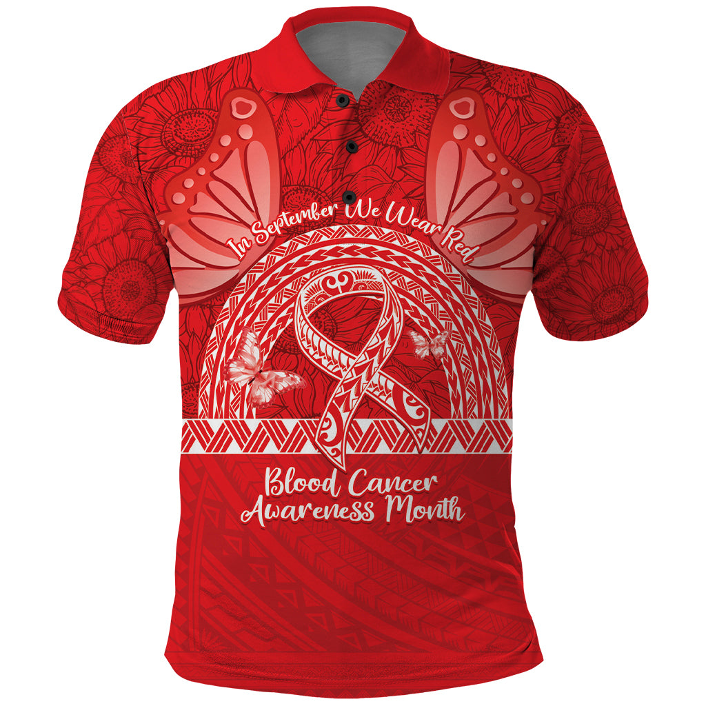 Personalised In September We Wear Red Polo Shirt Polynesia Blood Cancer Awareness LT14 Red - Polynesian Pride