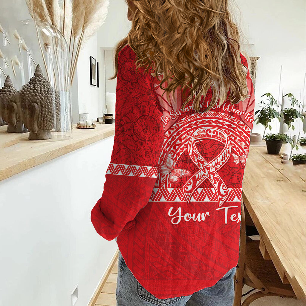 Personalised In September We Wear Red Women Casual Shirt Polynesia Blood Cancer Awareness LT14 - Polynesian Pride