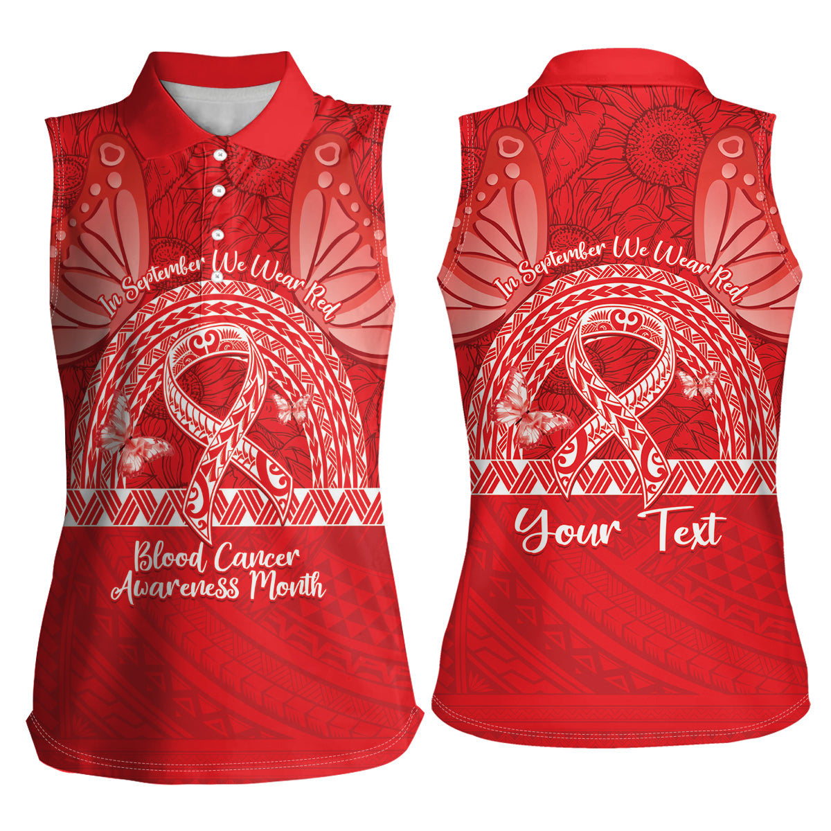 Personalised In September We Wear Red Women Sleeveless Polo Shirt Polynesia Blood Cancer Awareness LT14 - Polynesian Pride