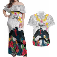 Kiribati Independence Day Couples Matching Off Shoulder Maxi Dress and Hawaiian Shirt Frigatebird Mix Tropical Flowers - White Style LT14 White - Polynesian Pride