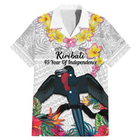 Kiribati Independence Day Family Matching Mermaid Dress and Hawaiian Shirt Frigatebird Mix Tropical Flowers - White Style LT14 Dad's Shirt - Short Sleeve White - Polynesian Pride