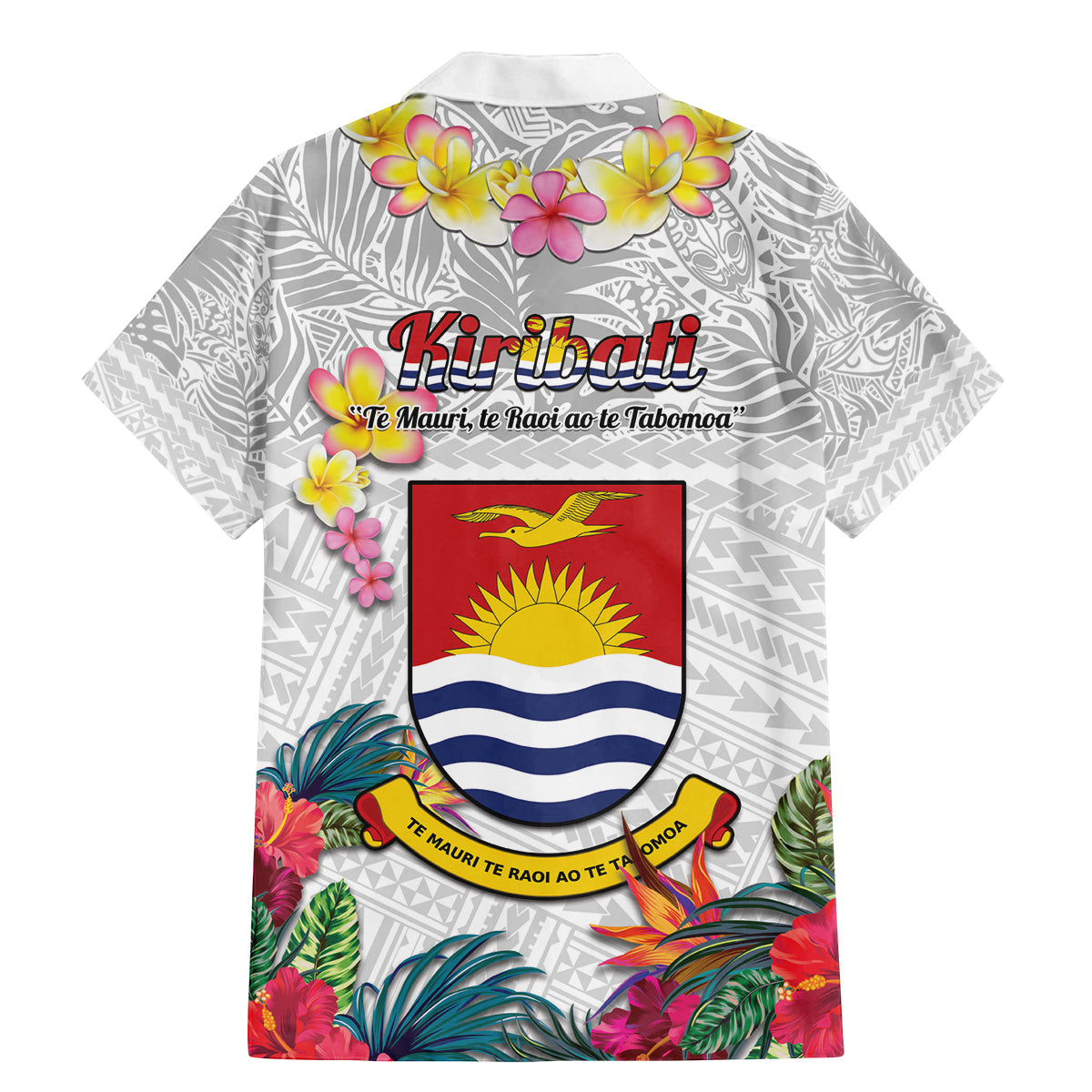 Kiribati Independence Day Family Matching Mermaid Dress and Hawaiian Shirt Frigatebird Mix Tropical Flowers - White Style LT14 - Polynesian Pride
