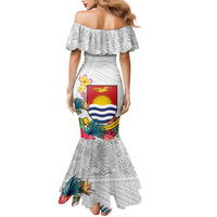 Kiribati Independence Day Family Matching Mermaid Dress and Hawaiian Shirt Frigatebird Mix Tropical Flowers - White Style LT14 - Polynesian Pride