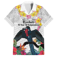 Kiribati Independence Day Family Matching Off The Shoulder Long Sleeve Dress and Hawaiian Shirt Frigatebird Mix Tropical Flowers - White Style LT14 Dad's Shirt - Short Sleeve White - Polynesian Pride