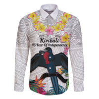 Kiribati Independence Day Family Matching Off Shoulder Maxi Dress and Hawaiian Shirt Frigatebird Mix Tropical Flowers - White Style LT14 Dad's Shirt - Long Sleeve White - Polynesian Pride