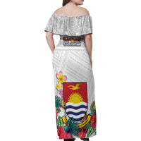 Kiribati Independence Day Family Matching Off Shoulder Maxi Dress and Hawaiian Shirt Frigatebird Mix Tropical Flowers - White Style LT14 - Polynesian Pride