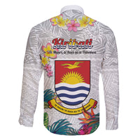 Kiribati Independence Day Family Matching Puletasi and Hawaiian Shirt Frigatebird Mix Tropical Flowers - White Style LT14 - Polynesian Pride