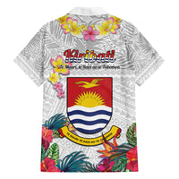 Kiribati Independence Day Family Matching Short Sleeve Bodycon Dress and Hawaiian Shirt Frigatebird Mix Tropical Flowers - White Style LT14 - Polynesian Pride