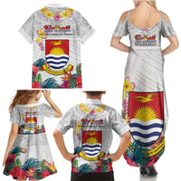 Kiribati Independence Day Family Matching Summer Maxi Dress and Hawaiian Shirt Frigatebird Mix Tropical Flowers - White Style LT14 - Polynesian Pride